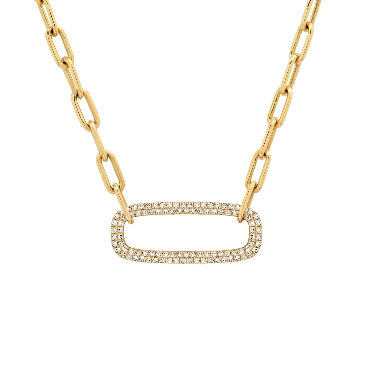 LOZRUNVE Fashion Jewelry 925 Sterling Silver Pave CZ Rectangle Pendant Paperclip Chain Necklace
