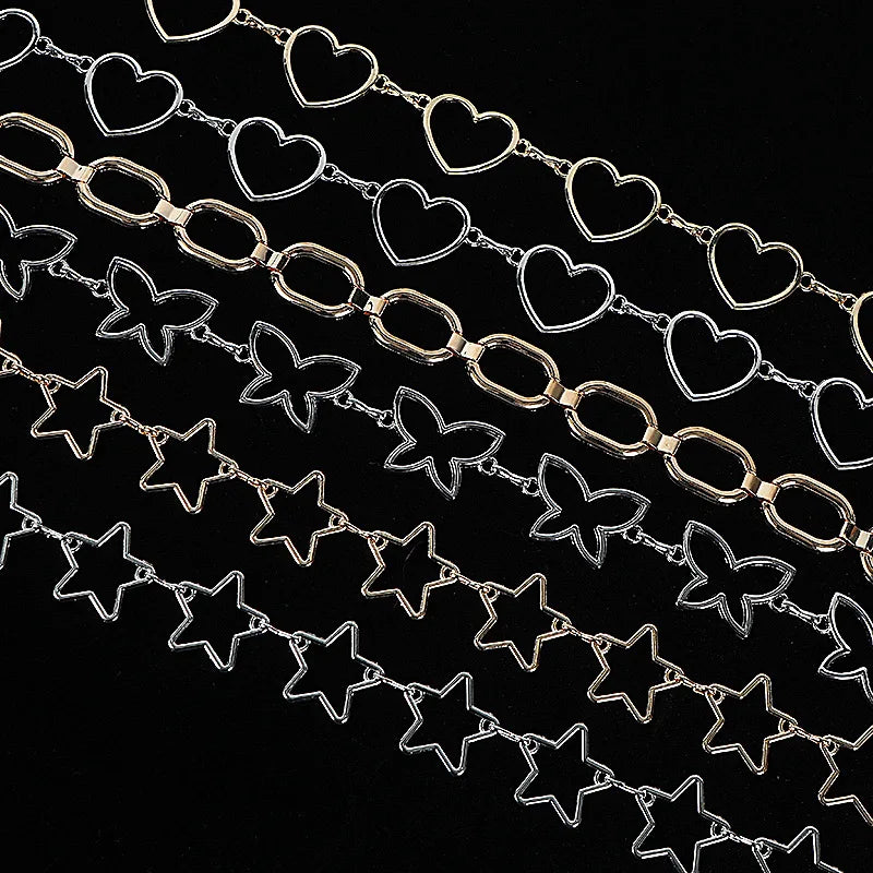 Women Waist Chain Belt Gold Silver Chain Heart  Star Belt Body Chains Jewelry for Dress Jeans Waist Belt