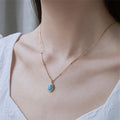 GT 2022 Collares De Piedras Wholesale Luxury Elegant Original Design Blue Sea Oval Shaped Gemstone Necklace Clavicle Chain