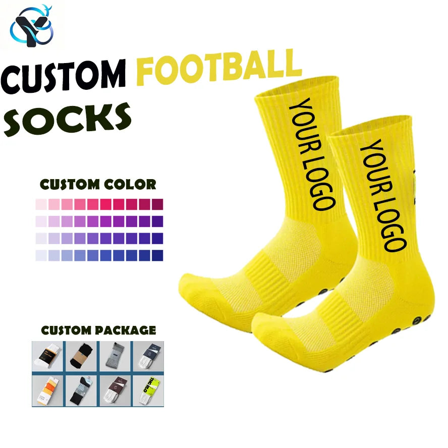 Custom New Style Grip  Football Socks Mid Calf Non Slip Soccer Cycling Sports Socks Men or Women  Warm Sock