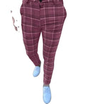 Stylish Men's Dress Plaid Pants Casual Regular Fit Flat Front Stretch Checked Polyester Waterproof Trousers