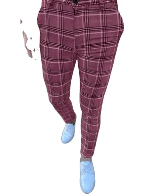 Stylish Men's Dress Plaid Pants Casual Regular Fit Flat Front Stretch Checked Polyester Waterproof Trousers