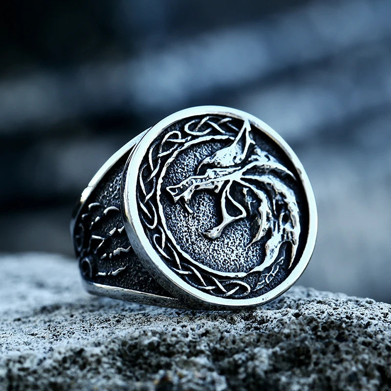 SS8-981R Trendy Viking Stainless Steel Wolf Head Ring for Men Odin Norse Viking Celtic Animal Jewelry Wholesale Gift