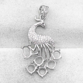 Sterling Silver 5*7mm+5mm Semi Mount Pendant Empty Frame Blank Support Setting S925 Base Hold Without Center Stone for DIY Inlay