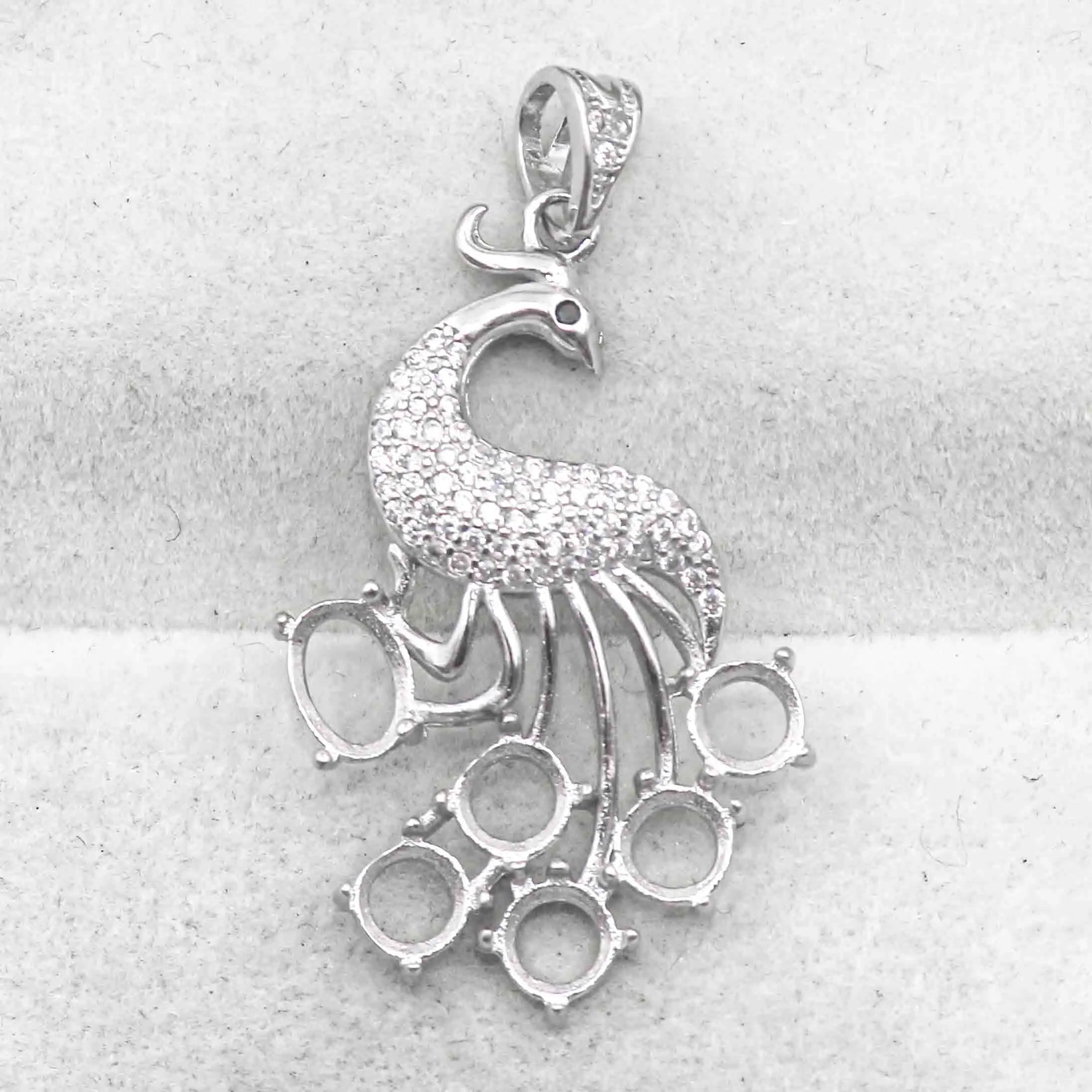 Sterling Silver 5*7mm+5mm Semi Mount Pendant Empty Frame Blank Support Setting S925 Base Hold Without Center Stone for DIY Inlay