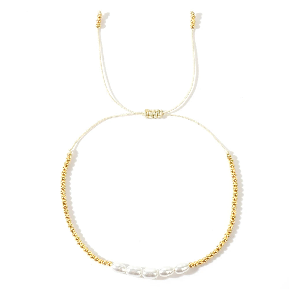 Go2boho Women Jewelry Fashion Adjustable Boho Imitation Pearl Delicate 18K Gold Plated Copper Beaded Bracelets for Holiday Gift