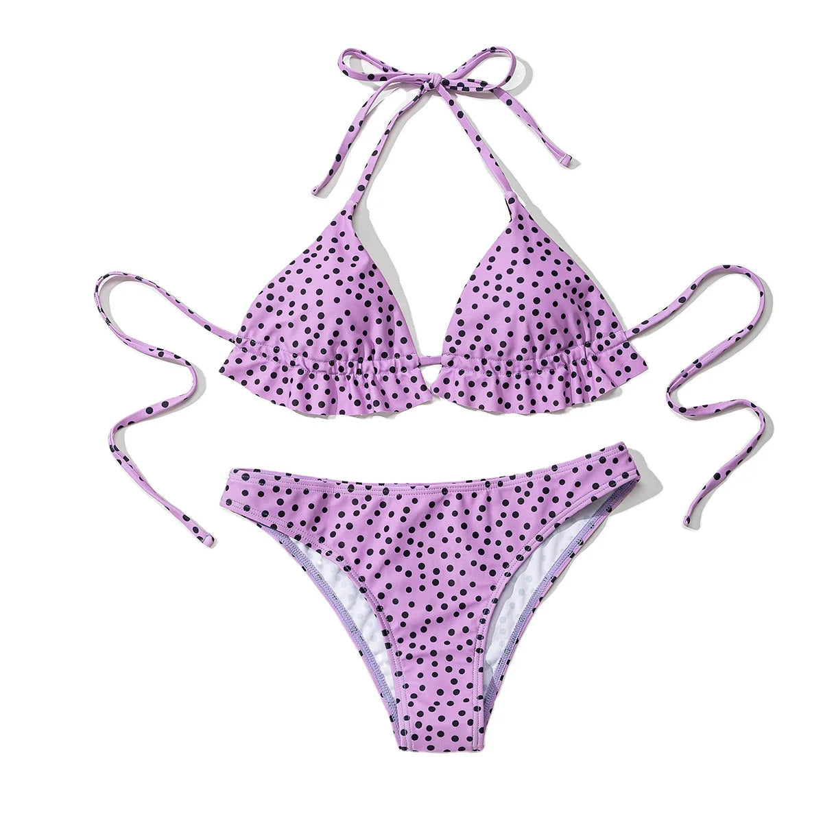 YWXXE-4007 Women's Lovely Dot Print Two Piece Tie-Side Halter Bikini Set Swimwear Ladies Customized Design Triangle Bikini