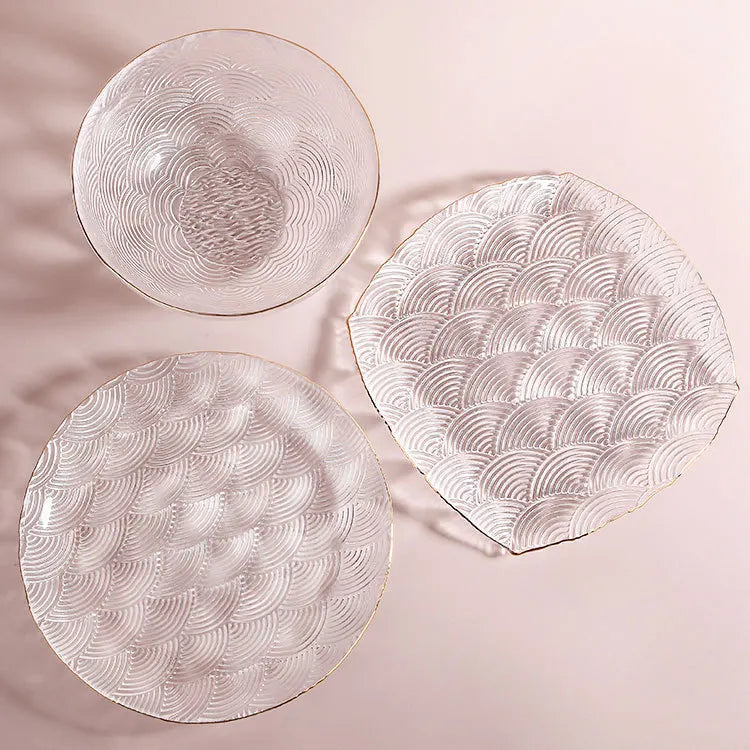 Unbreakable Eco-Friendly Wedding Decoration Charger Plate Gold Inlay Glass Plates Wholesale