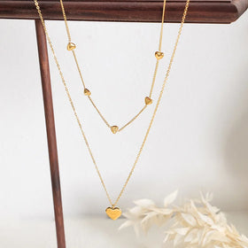 Double Chains Dainty Gold Plated Luxury Women Fashion Jewelry Love Stainless Steel Heart Necklace