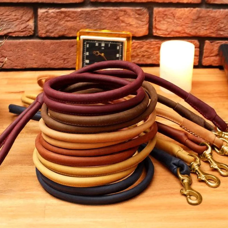 Training Straps Leash Dog Rolled PU Leather Dog Leash Luxury Pets Dog Rope Leash