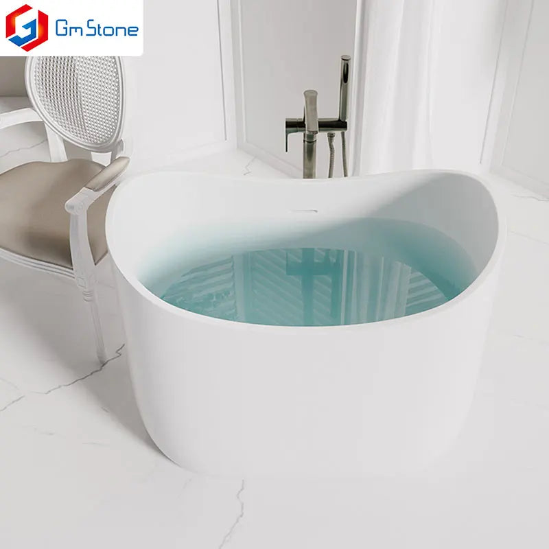 Wholesale Modern 1-Piece Oval Shape Artificial Stone Bathtub Simple Contemporary Design for Hotel Villas Small Indoor Bathrooms