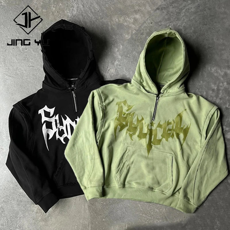 Clothing Manufacturer Mens Y2k Hoodie French Terry Cotton Streetwear Pullover Hoodie 1/4 Half Zip Screen Printing Hoodie