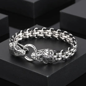 Punk Double Wolf Lion Snake Skull Head 304L Stainless Steel Bracelet for Men Accessories Titanium Steel Animal Bracelet Jewlery
