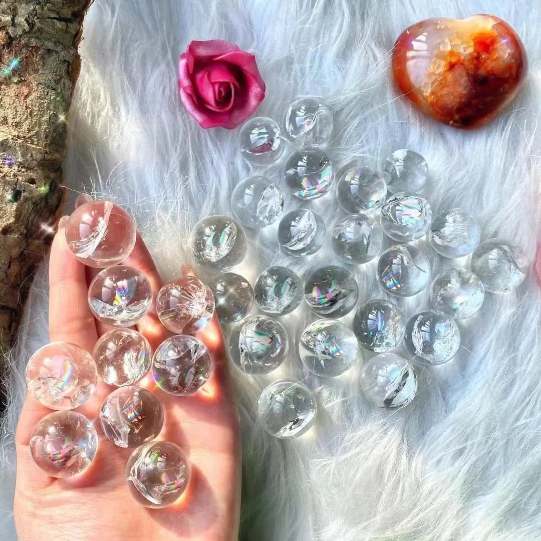 Natural Crystal Healing Energy Stone Folk Crafts Clear Quartz Rainbow Azeztulite  Sphere for Meditation