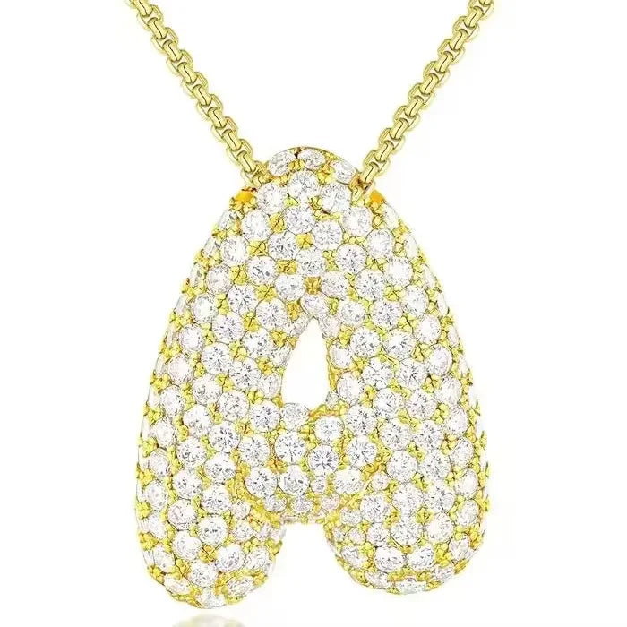 Waterproof Fashion Accessories 18K Gold Jewelry Initial Collier Stainless Steel 3D Zirconia Bubble Letter Necklace for Women