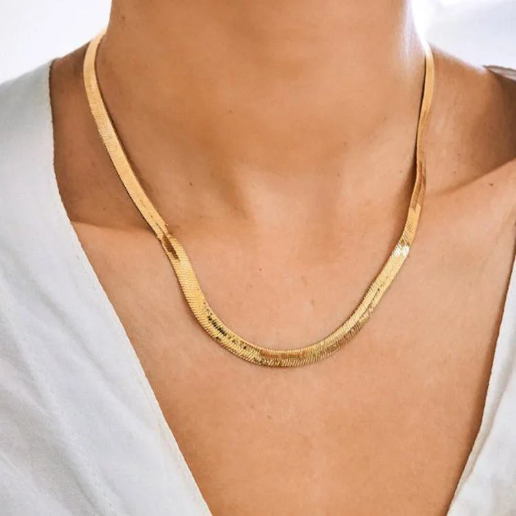 NS1187  3mm 4mm 5mm 6mm 7MM Stainless Steel Gold Plated Snake Belly Herringbone Chain Necklace