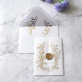 Gold Foil Leaf Design Tri-fold Vellum Wraps Wedding Invitation Card and Liner Envelope