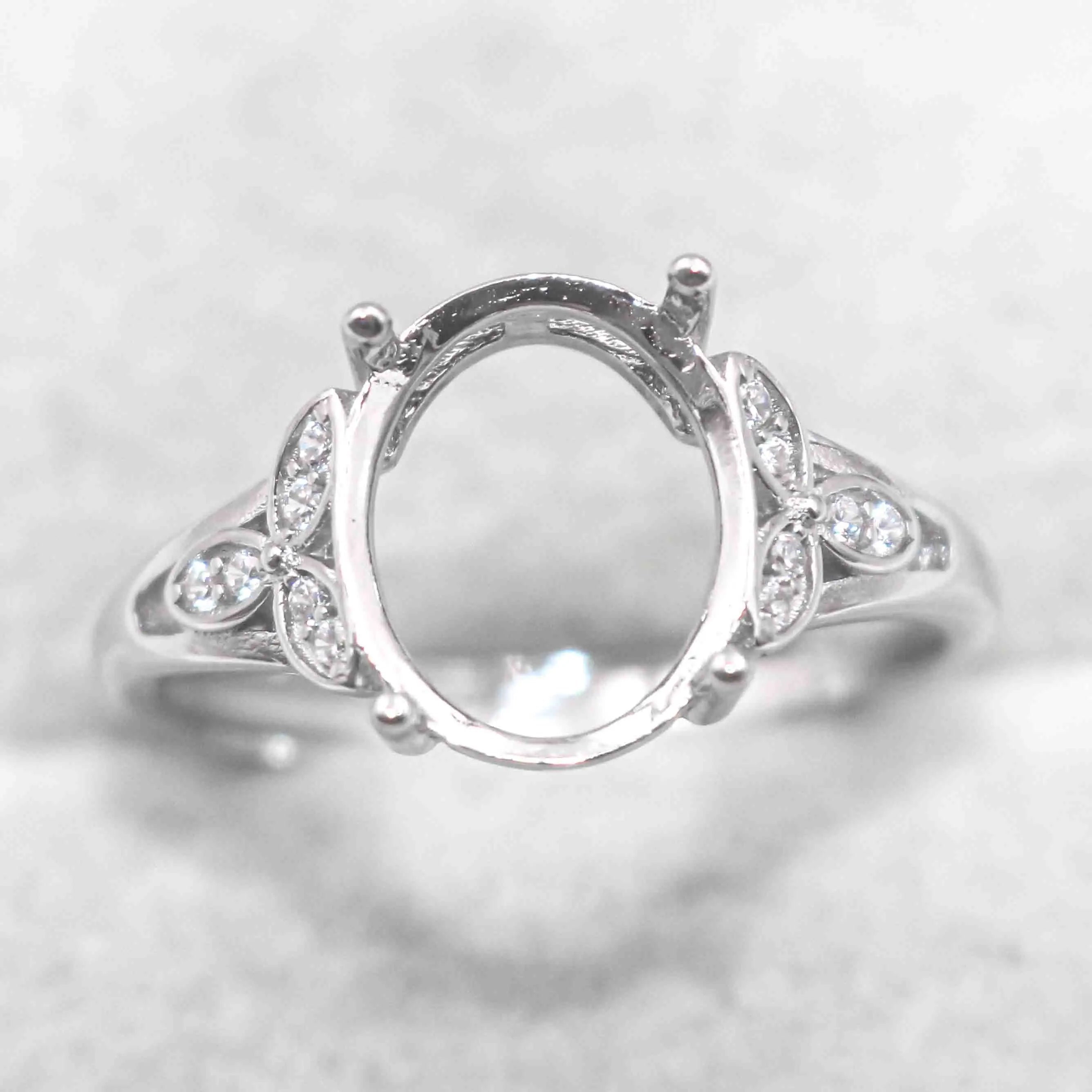 Sterling Silver 9*11mm Semi Mount Ring Empty Frame Blank Support Setting S925 Base Holder Without Center Stone for DIY Inlay
