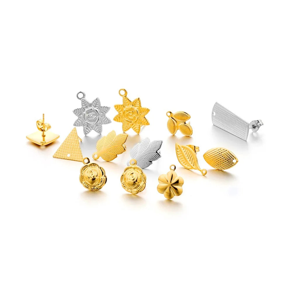 Hot Sale PVD Gold Plated Rose Maple Leaf Irregular Stainless Steel Earring Findings Earrings Jewelry Accessories