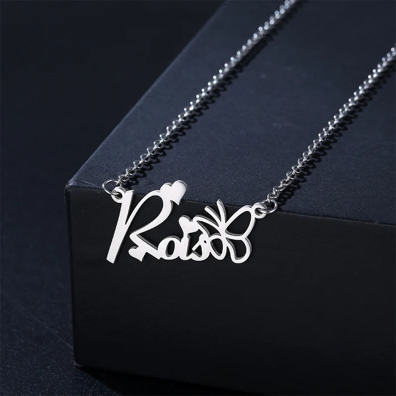 Popular Custom Name King Kingdom Stainless Steel Necklace English Letter Custom Jewelry Name Plate Letter Collar Necklace