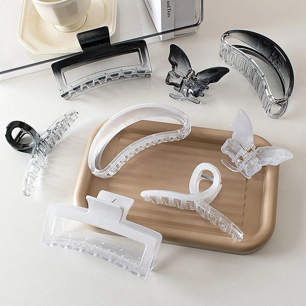 13cm Transparent clear Big Large Plastic New Claw Clips Jumbo Hair Clip butterfly Xl Black White Ink Painting Gradient Hair Claw