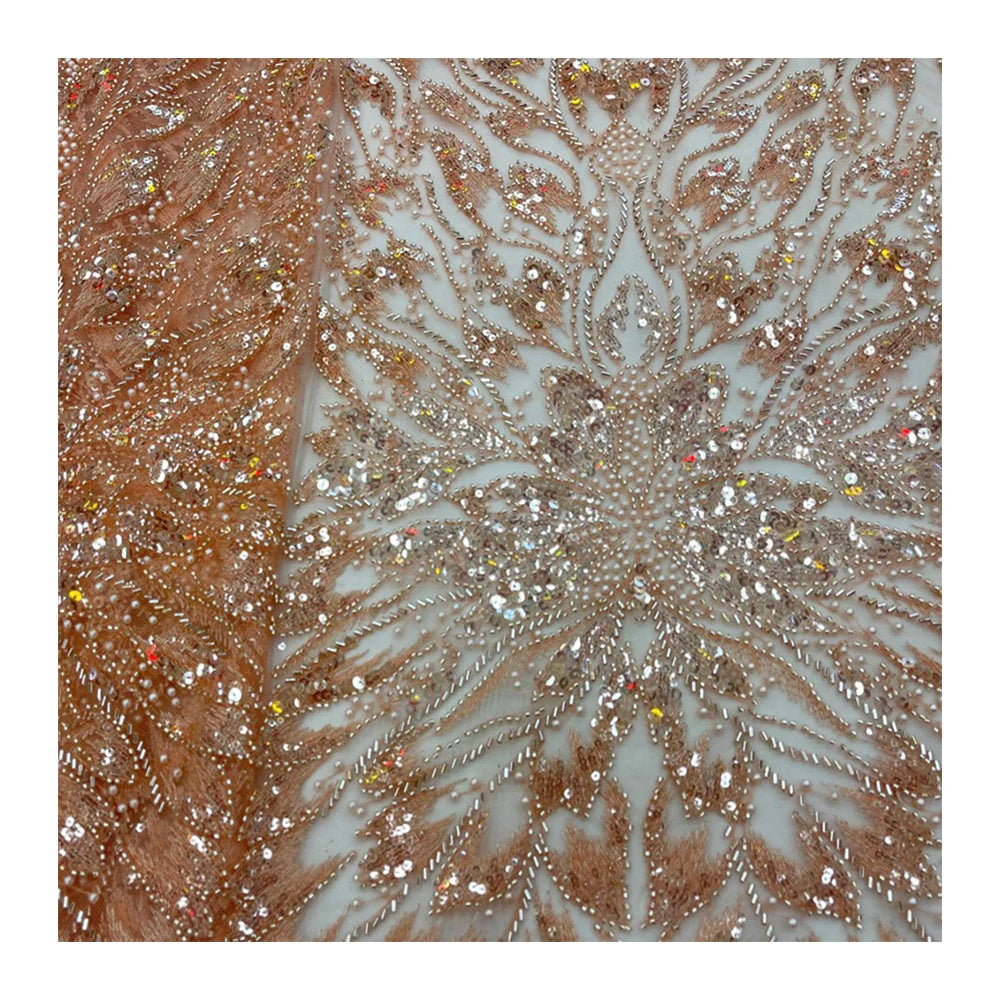 European Embroidery Beaded Lace Fabrics New Heavyweight Mesh Beaded Sequin Embroidery Lace High-end Dress Wedding Fabric