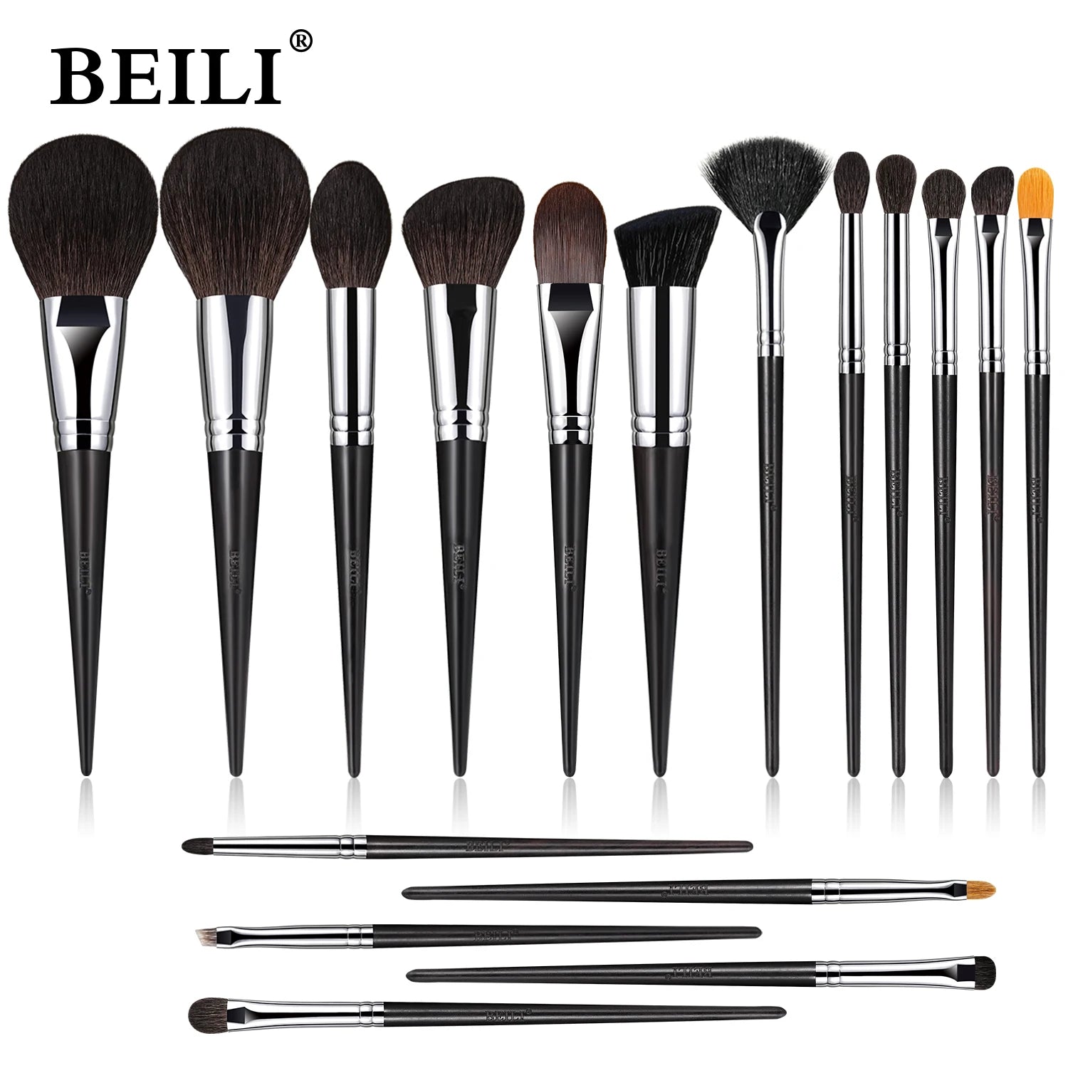 Professional Makeup Brush Set with Black Ebony Handle High Quality Natural Badger Hair Makeup Brushes Customized Logo