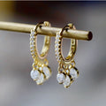 Simple Genuine 925 Sterling Silver Gold Plated Dangle CZ Huggie Earrings