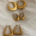 Dreamshow Tarnish Free 18K Gold Plated Hollow Oval Square Geometric Bold Stainless Steel Hoop Earrings for Women