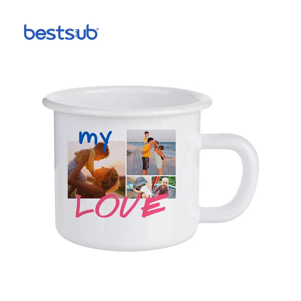Bestsub 12oz Wholesale Custom Logo Printing White Sublimation Metal Coffee Cup Camping Stainless Steel Enamel Mug
