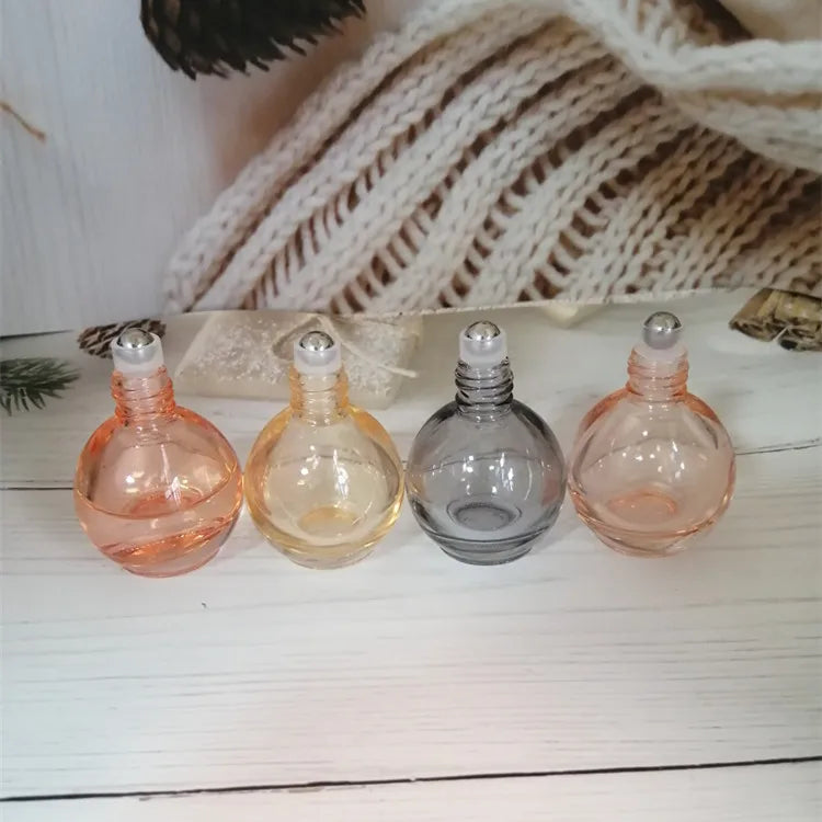 10ml Pink/Orange/Grey/Blue Colored Round Glass Roll on Bottle with Shiny Gold Color Lid Cap