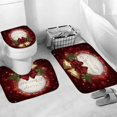 Decoration Christmas Bath Rug Set Snowman Designer Digital Printing Washroom Bathroom Sets With Shower Curtain and Rugs and Acc