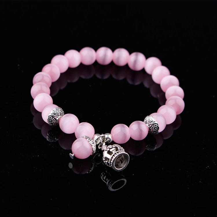 Colorful Cat Eye Stone Crown Crystal Crack Bead Bracelet Luxury Charm Couple Jewelry Men's and Women's Christmas Gifts