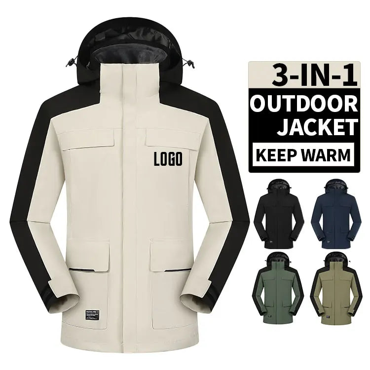 3 in 1 Outdoor Waterproof Windbreaker Hiking Man's Jacket Fashion Inner With Fleece Warm Man's Coat