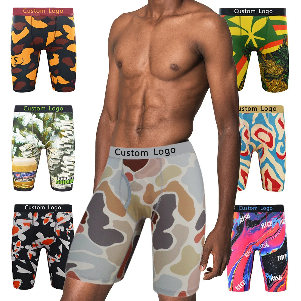 3D Digital Printing Spandex Custom Boxers for Men Plus Size High Quality Custom Logo Wholesale Mens Underwear