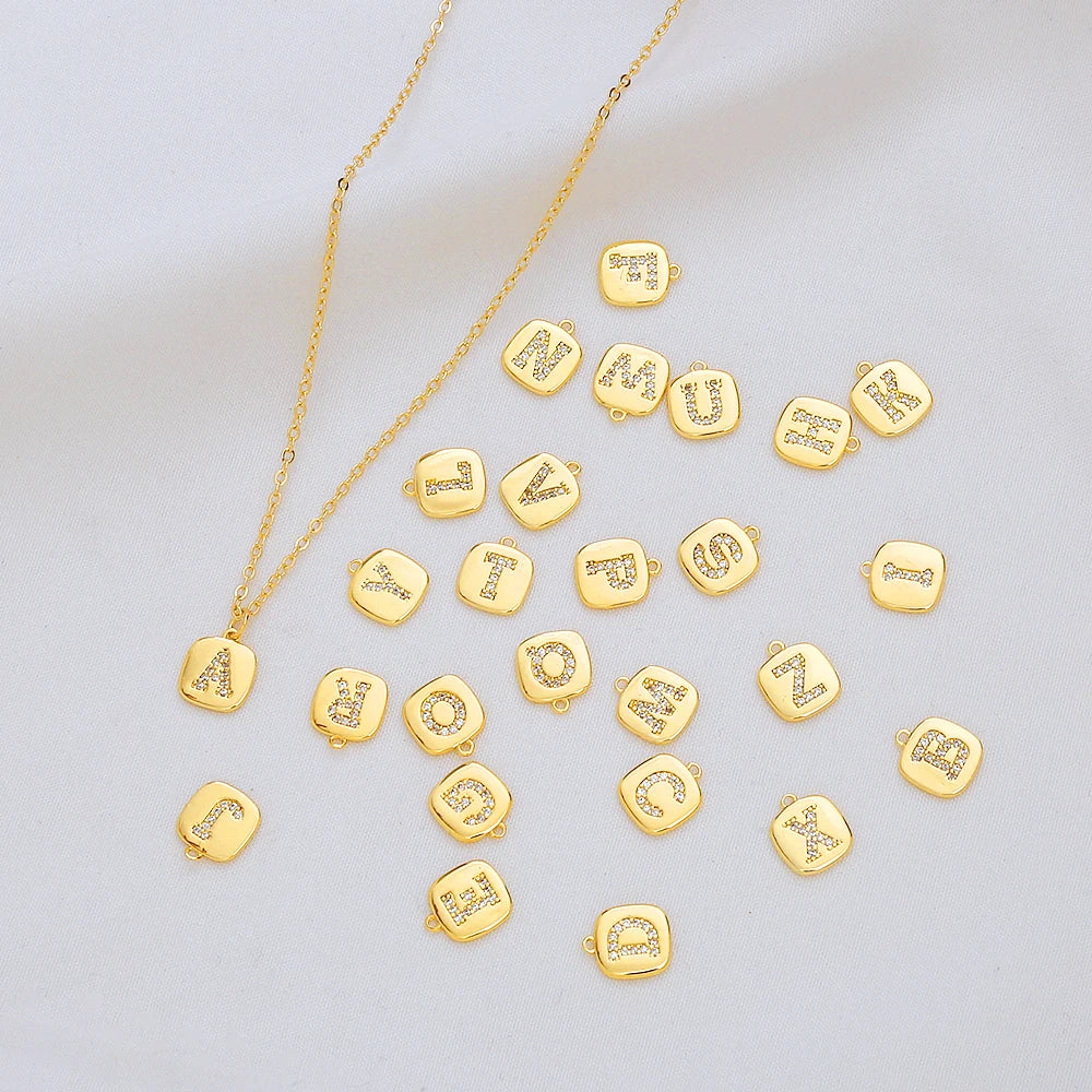 20pcs/bag Initial Letter Pendant Plated Small Square Charms DIY Jewelry Accessories Name Alphabet Pendant Gold Brass