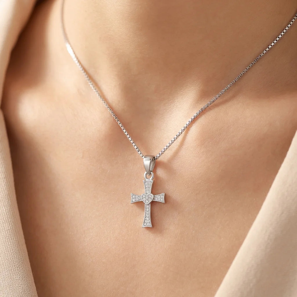 Wholesale Christian Charm Pendant Jewelry Rhodium Plated Cubic Zirconia Heart Cross God 925 Sterling Silver Fine Gift Unisex