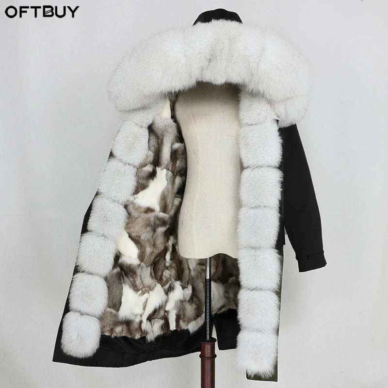 OFTBUY Women's X-Long Winter Jacket Waterproof Parka with Natural Raccoon Fur Collar Fox Fur Lining Detachable Hooded Outerwear