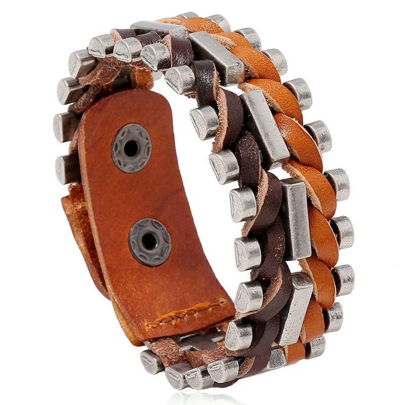 Wholesale Manly Fashion Unique Color Braided Woven Jewelry Genuine Leather Bracelet Men