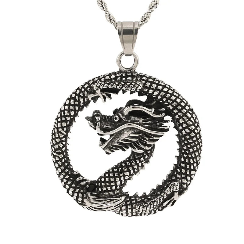 KALEN Men Punk Stainless Steel Propitious Chinese Dragon Pendant