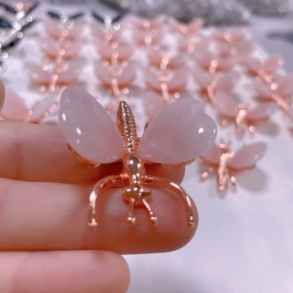 DIY Beautiful Rose Quartz Butterfly Gemstone Carving Natural Healing Quartz Crystal Butterfly for Sale