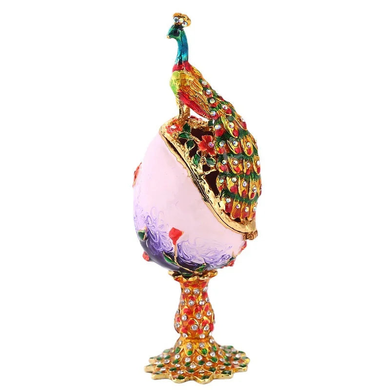 European Egg Jewelry Box Inlaid with Diamonds Painted Metal Crafts Creative Ornaments