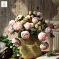 9 Heads Artificial  Peony Bundle Silk Flower Bouquet Blush Pink Wedding Table Center Piece Party Home Decoration
