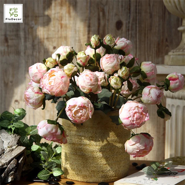 9 Heads Artificial  Peony Bundle Silk Flower Bouquet Blush Pink Wedding Table Center Piece Party Home Decoration