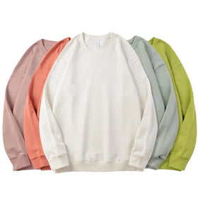 New Style Heavyweight 100% Cotton Daily Leisure Plus Size Round Neck Solid Color Long Sleeve Women's and Men's Sweatshirt