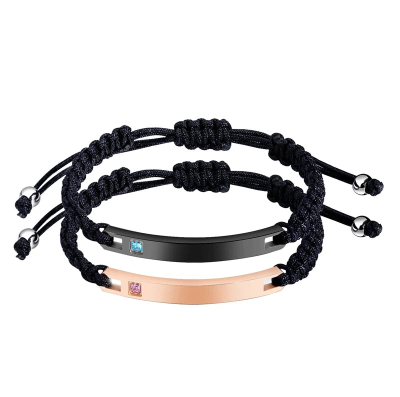 YK Custom Name Fashion Titanium Steel Couple Bracelets Adjustable Rope Bangle With Charms for Fine Jewelry Wholesale