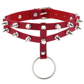 Gothic Double-Row Spiked Punk Choker Collar Hanging O-Round Spikes Rivets Chocker Necklace Fashion Clavicle Neck Belt