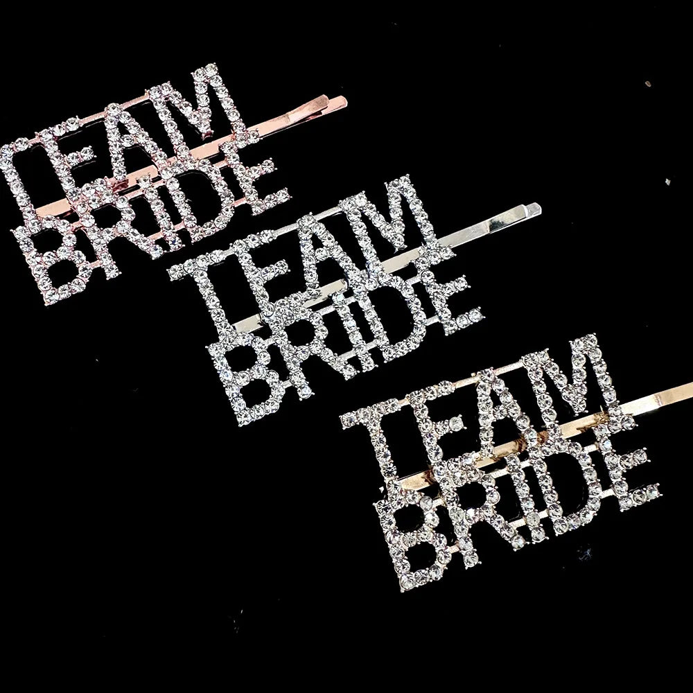 Night Bachelorette Party Wedding Bridal Shower Decoration Team Bride Letter Rhinestones Bling Hair Clip Pins Hairclip Hairpin