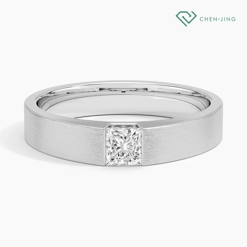 China Princess Shape Lab Grown Diamond Ring for Men Platinum PT950 18K White Gold Engagement Ring Jewelry