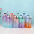 2L 3 in 1 Eco-Friendly BPA Free Plastic Motivational Sports Drinking Water Bottle Tumbler with Straw Applicable for Adults